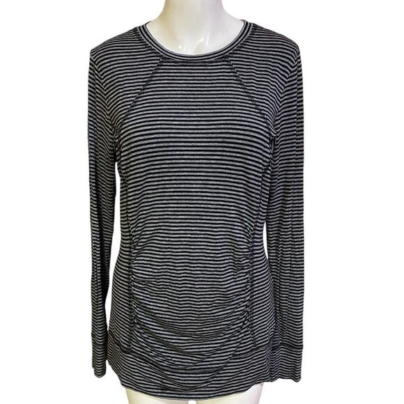 Cabi Black Grey Striped Top Size L # 795 - Picture 1 of 7